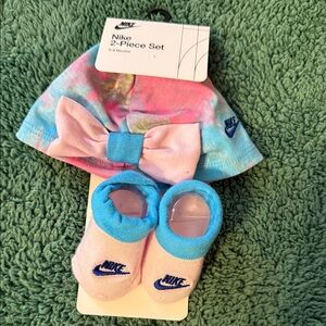 Nike Kids Tie-Dye Hat and Booties Set - Pink, Blue, and Yellow